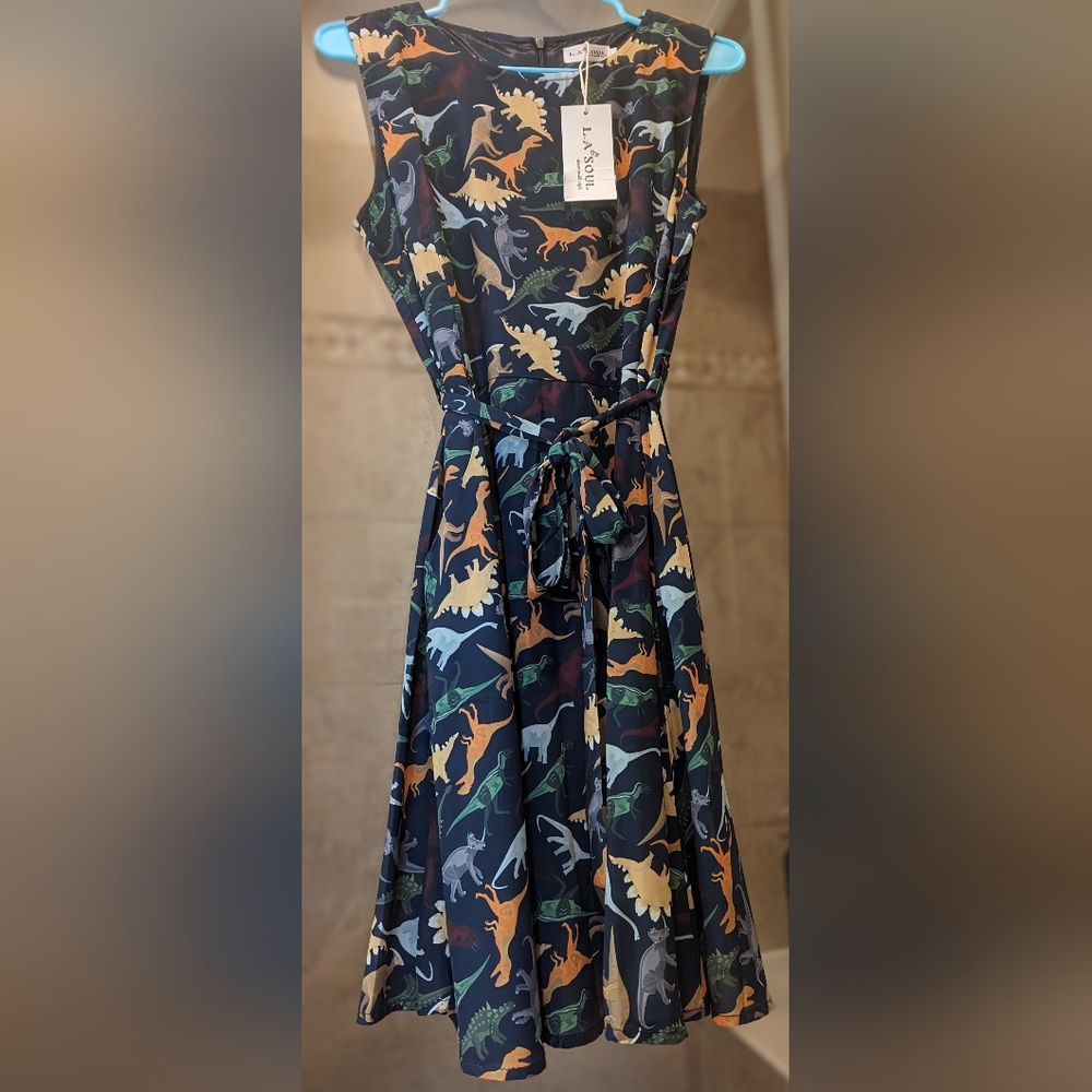La Mode Dinosaur Print Dress - Multicolor